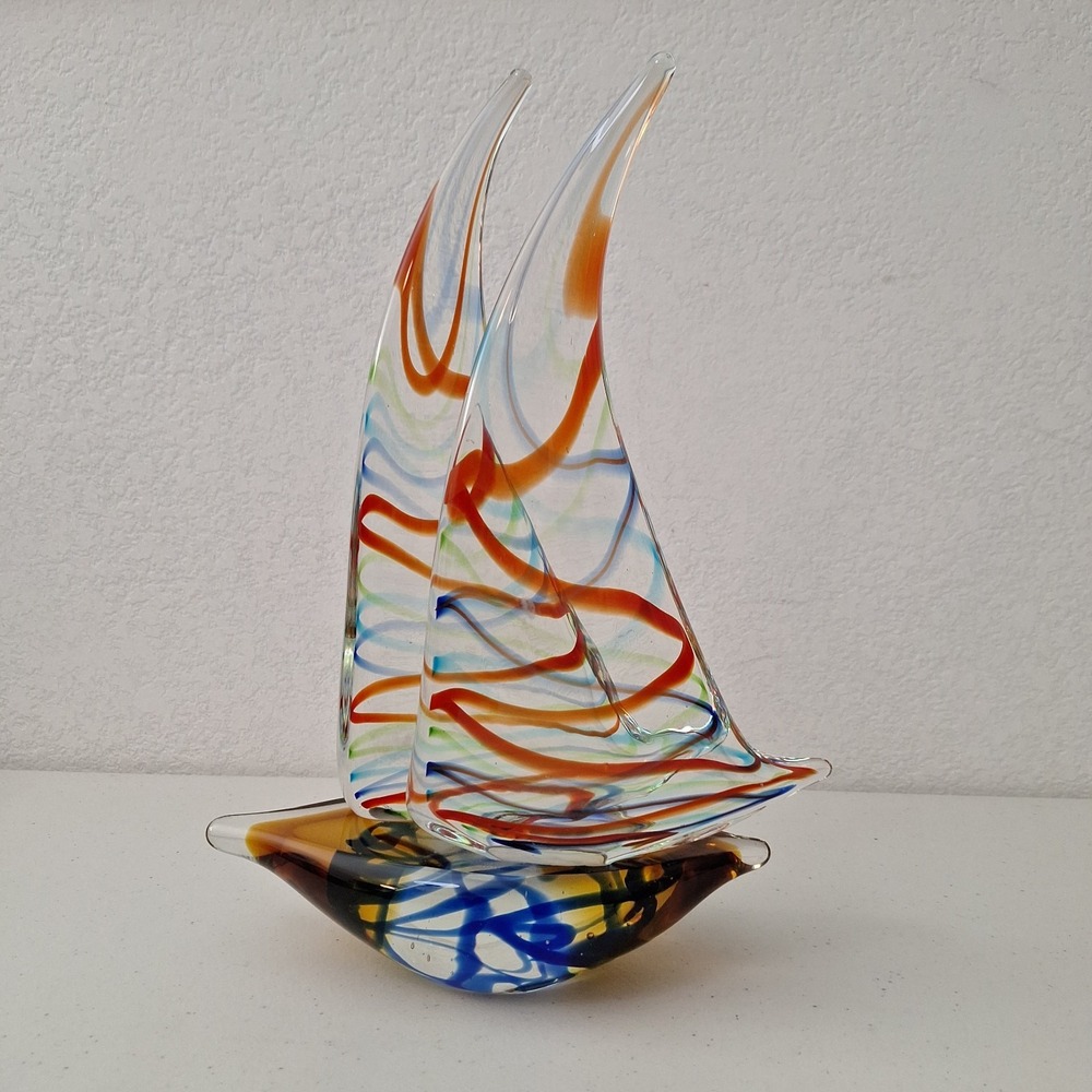 Vintage Dale Tiffany Chimera Double-Mast Sailboat Art Glass Sculpture 13" x 10"